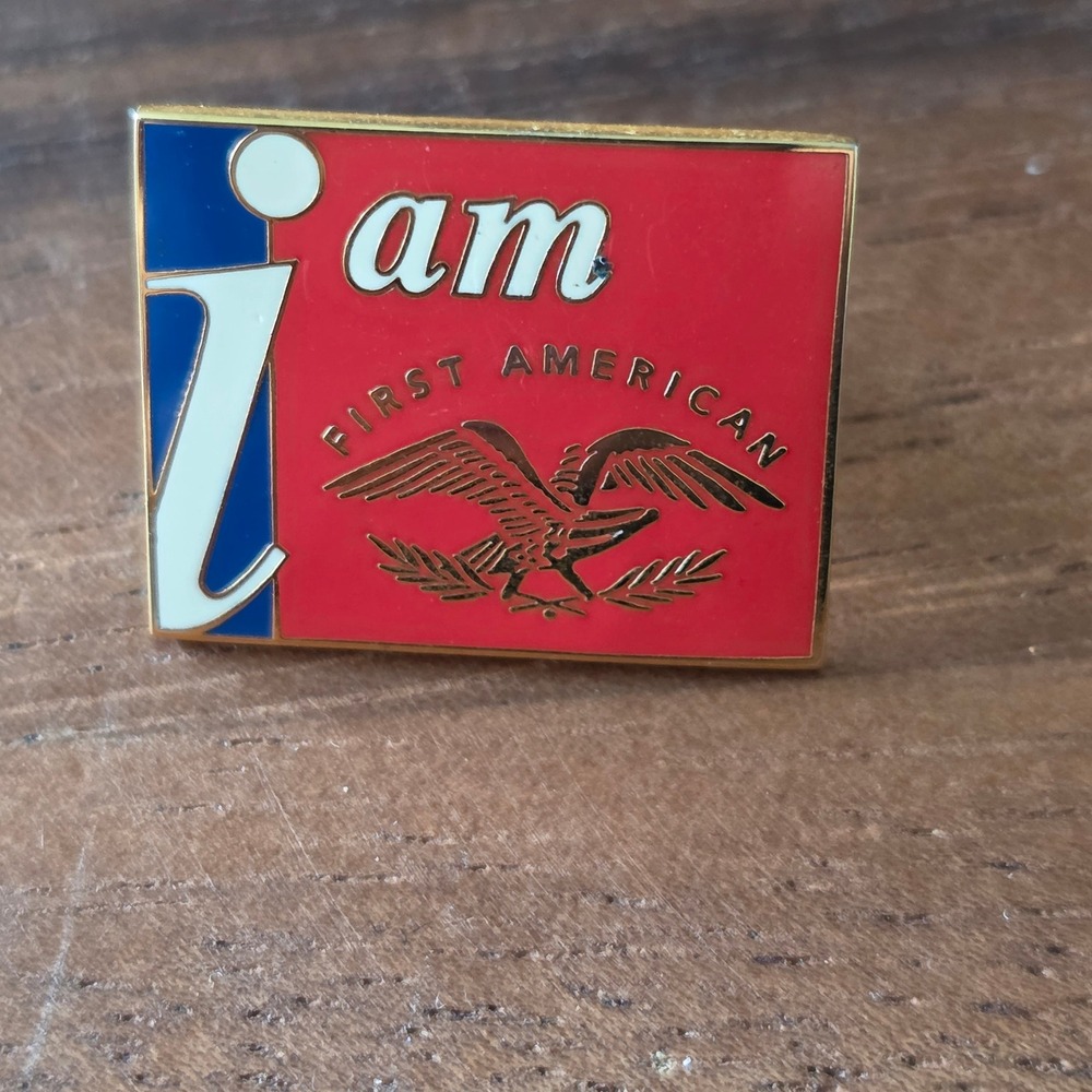 Vintage flair First American‎ I am Pin Employee Lapel Pinback Gold Tone Eagle